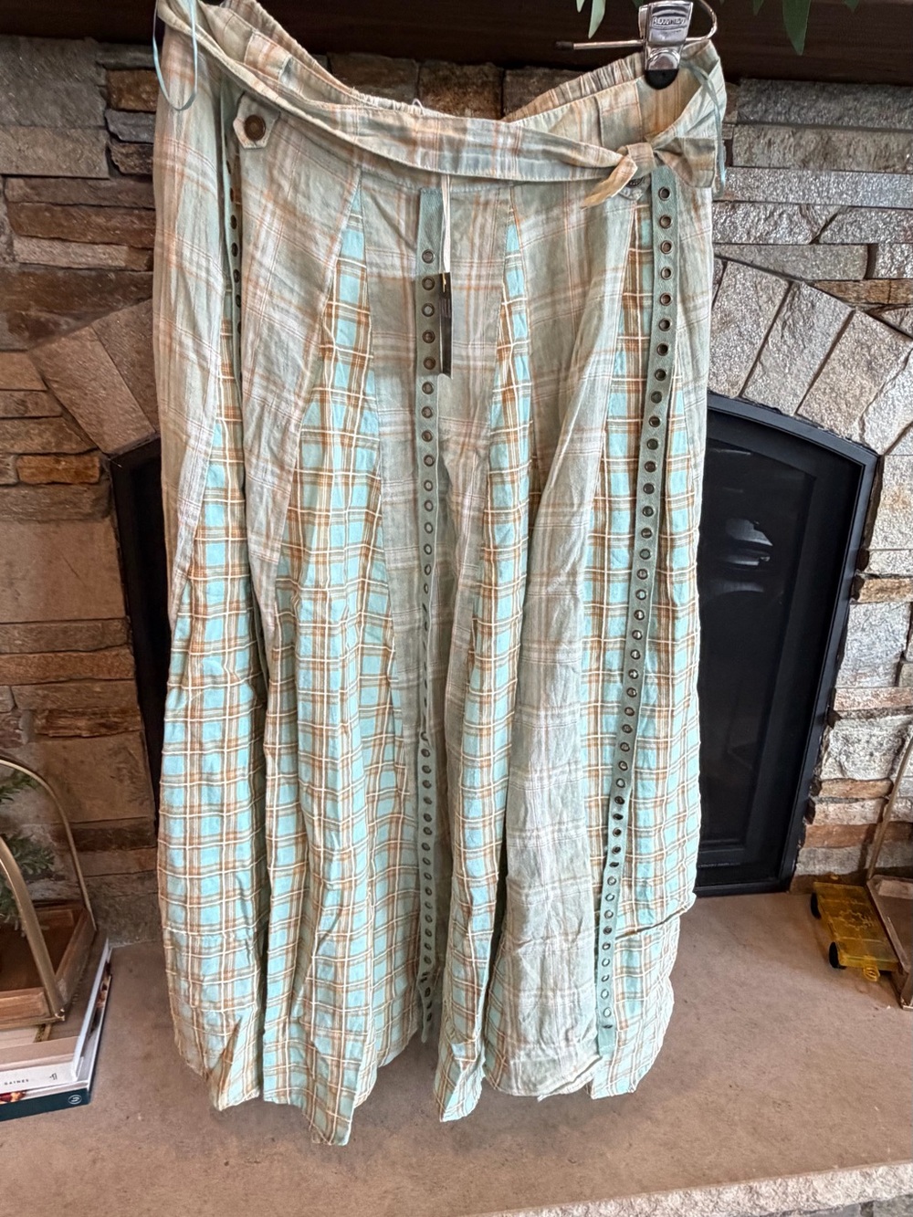 NWT Light Blue and Tan Plaid Maxi Skirt